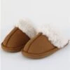Krush Chestnut Faux Suede Fur Trim Slipper