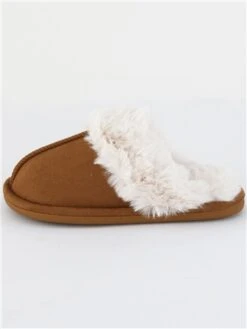 Krush Chestnut Faux Suede Fur Trim Slipper -Jack & Jones Store 29338 2