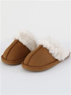 Krush Chestnut Faux Suede Fur Trim Slipper