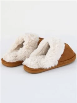 Krush Chestnut Faux Suede Fur Trim Slipper -Jack & Jones Store 29338 3