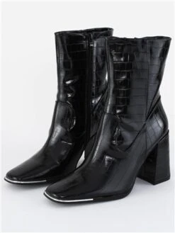 No Doubt Black Patent Croc Ankle Boot