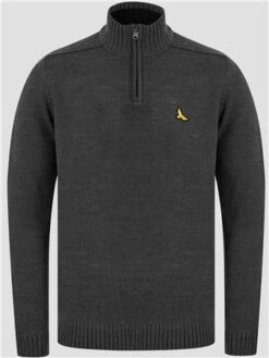 Kensington Dark Grey Marl Rozon Half Zip Knitted Jumper