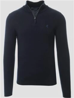 Kensington Navy Alcanis Quarter Zip Knit Funnel Neck Jumper