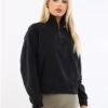 Brave Soul Black Zip Detail Cropped Polar Fleece Sweatshirt