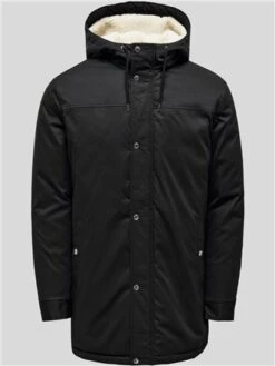Only & Sons Black / Black Hooded Parka Jacket