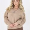 Brave Soul Tan Zip Detail Cropped Polar Fleece Sweatshirt
