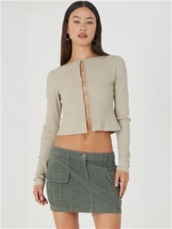 Brave Soul Green Cord Cargo Mini Skirt