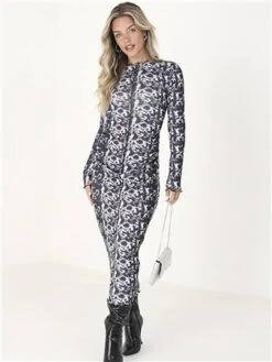 Brave Soul Abstract Print Jersey Mesh Long Sleeve Maxi -Jack & Jones Store 29450 2