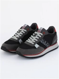 Napapijri Grey / Red / White Faux Leather Cosmos Trainers
