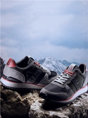 Napapijri Grey / Red / White Faux Leather Cosmos Trainers 4 Napapijri Grey / Red / White Faux Leather Cosmos Trainers - Image 4