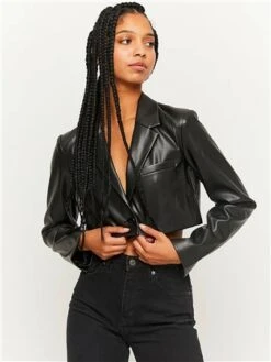 Tally Weijl Black Faux Leather Cropped Blazer