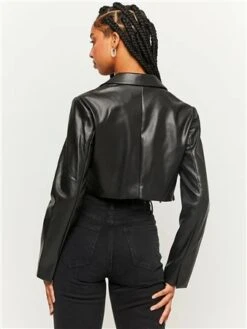 Tally Weijl Black Faux Leather Cropped Blazer -Jack & Jones Store 29478 3