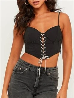 Tally Weijl Black Lace Up Corset Top With Strass -Jack & Jones Store 29485 2