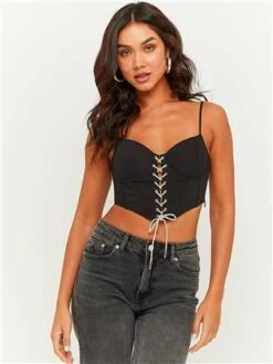 Tally Weijl Black Lace Up Corset Top With Strass