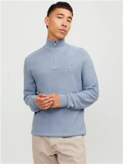 Jack & Jones Blue / Faded Denim Knit Half Zip -Jack & Jones Store 29509 3