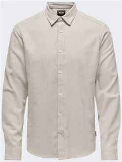 Only & Sons White / Bright White Slim Herringbone Ls Shirt