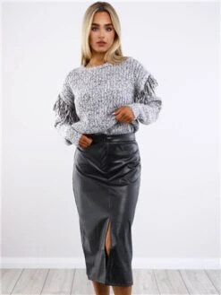 Pieces Black Lea Faux Leather Skirt