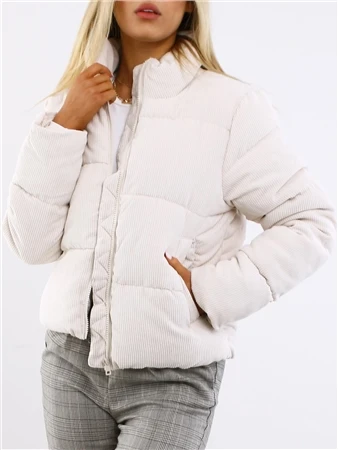 Weekend Vibes Cream High Neck Short Cord Puffer Jacket 2 Weekend Vibes Cream High Neck Short Cord Puffer Jacket - Image 2