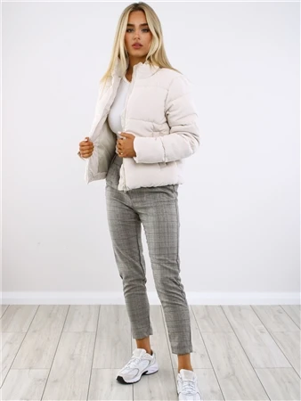 Weekend Vibes Cream High Neck Short Cord Puffer Jacket 3 Weekend Vibes Cream High Neck Short Cord Puffer Jacket - Image 3