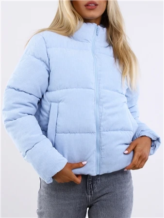 Weekend Vibes Skyway Blue High Neck Short Cord Puffer Jacket 2 Weekend Vibes Skyway Blue High Neck Short Cord Puffer Jacket - Image 2
