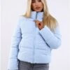 Weekend Vibes Skyway Blue High Neck Short Cord Puffer Jacket