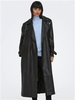 Only Black / Black Freja Faux Leather Trenchcoat