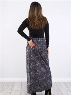 Brave Soul Grey / Black Tiger Print Satin Long Skirt -Jack & Jones Store 29560 3