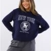 Brave Soul Navy / White New York Print Crew Sweat