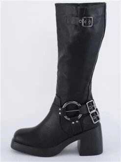 No Doubt Black Chunky Biker Calf Boot -Jack & Jones Store 29578 2