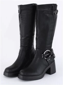 No Doubt Black Chunky Biker Calf Boot