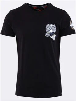 Brave Soul Jet Black Front And Back Printed Soft Crew Neck Tee Shirt
