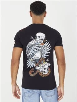 Brave Soul Jet Black Front And Back Printed Soft Crew Neck Tee Shirt -Jack & Jones Store 29579 3