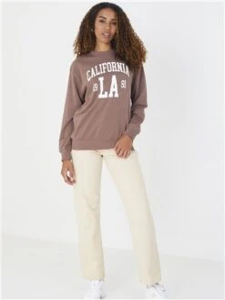 Brave Soul Deep Taupe California Print Crew Sweat -Jack & Jones Store 29582 2