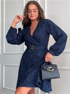 Girl In Mind Blue Tammy Print Long Sleeve Skater Mini Dress