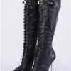 Public Desire Black Infatuated Lace Front Knee High Boots