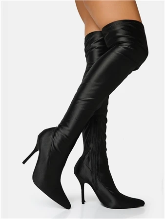 Public Desire Black Vivienne Lycra Stiletto Thigh High Boots 2 Public Desire Black Vivienne Lycra Stiletto Thigh High Boots - Image 2