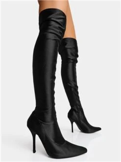 Public Desire Black Vivienne Lycra Stiletto Thigh High Boots 7 Public Desire Black Vivienne Lycra Stiletto Thigh High Boots -Jack & Jones Store 29599 3