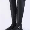 Truffle Black Faux Leather Knee High Biker Boot