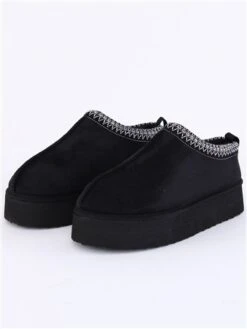 Truffle Black Faux Suede Platform Slipper