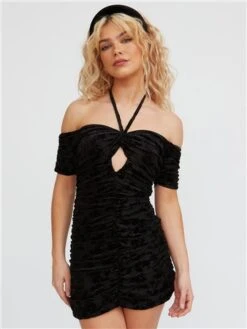 The Frolic Black Devour Ruched Mini Dress