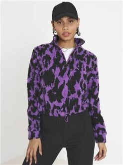 Brave Soul Purple Combo Teddy Brooke Zip Fleece