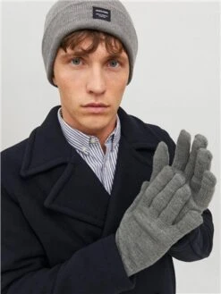 Jack & Jones Grey / Grey Melange Barry Knitted Gloves -Jack & Jones Store 29682 3