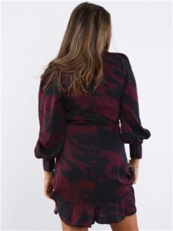 Ax Paris Burgundy / Black Printed Long Sleeve Wrap Mini Dress -Jack & Jones Store 29697 3