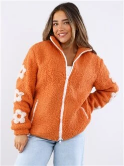 Daisy Street Orange Teddy Floral Fleece