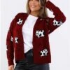 Vivichi Burgundy Cow Print Knitted Cardigan