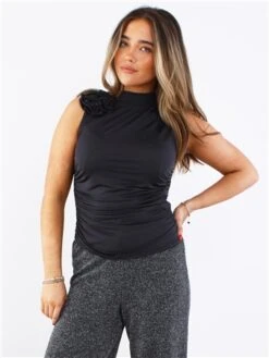 Veromoda Black / Black Frida Sleeveless Rouching Top