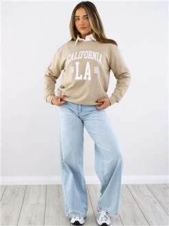 Brave Soul Stone / White California Print Crew Sweat -Jack & Jones Store 29710 2