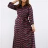 Ax Paris Purple Print Tie Waist Midi Shirt Dress