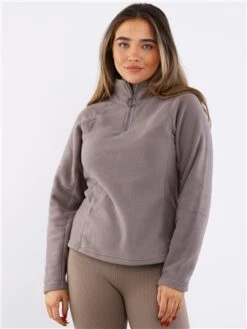 Brave Soul Dove Brown Zip Detail Polar Fleece Sweatshirt